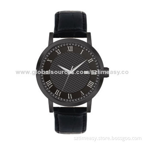 Fashionable Watch with Metal Case and Genuine Leather Band, Hot Sale
